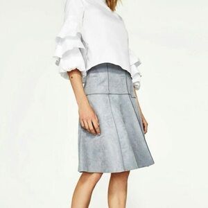Zara Faux suede- paneled-‎ Gray- A-Line skirt Size XS 26”
